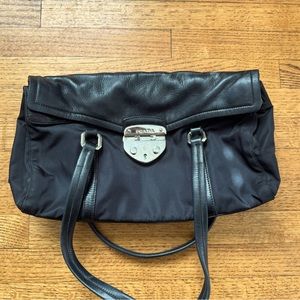 Authentic Prada nylon and saffiano leather shoulder bag